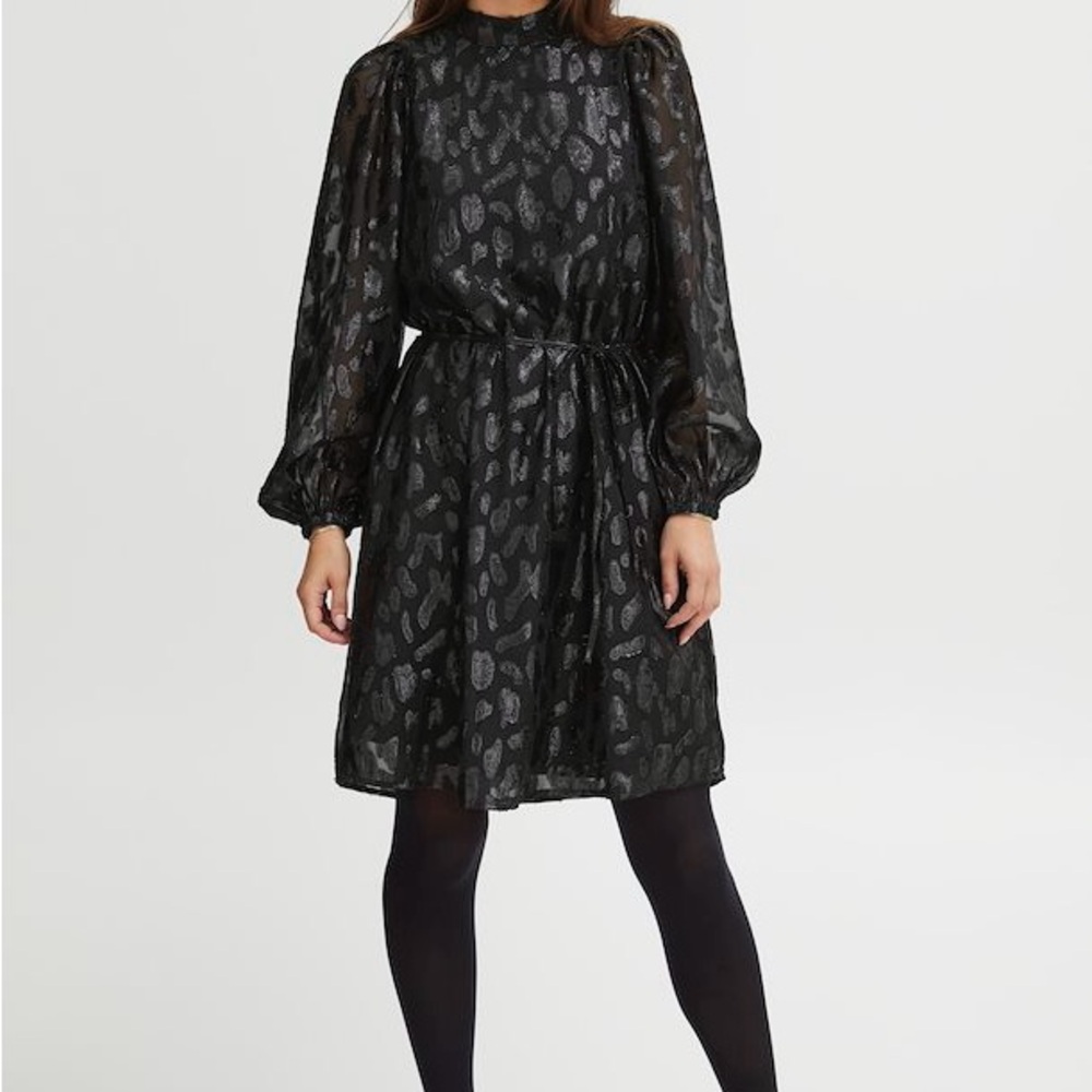 Glam Fransa Black Mini Dress with Black Metalic Leopard Print (Sz M)